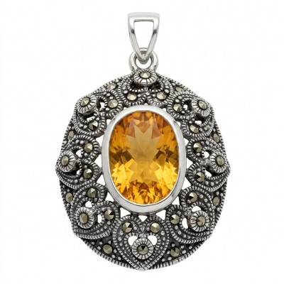 Emily Luxury genuine 10.5 CARAT Golden Topaz .925 Sterling Silver handmade Pendant
