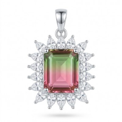Isabella 6.2 carat emerald cut Brazilian Tourmaline .925 Sterling Silver Perfectly handcrafted pendant