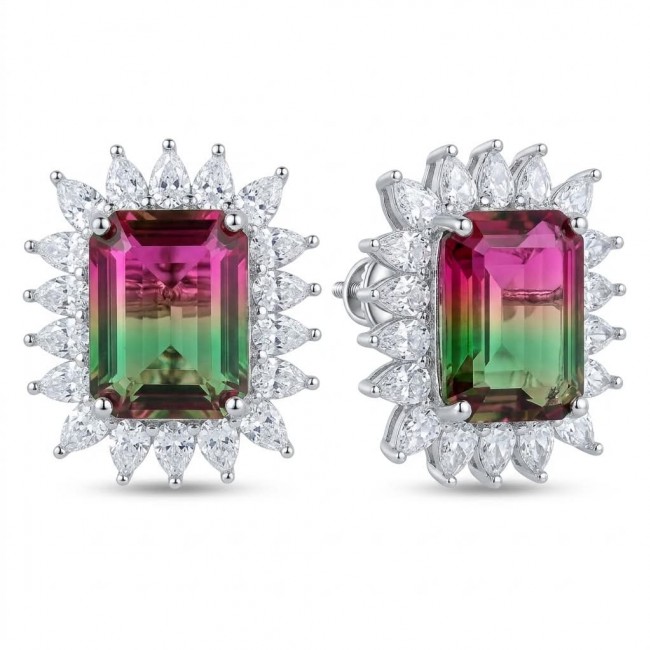 Isabella 8.2 carat emerald cut Brazilian Tourmaline .925 Sterling Silver Perfectly handcrafted earrings