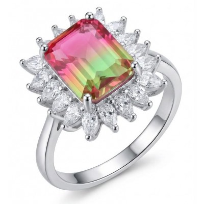 Isabella 5.2 carat emerald cut Brazilian Tourmaline .925 Sterling Silver Perfectly handcrafted Statement Ring size 8