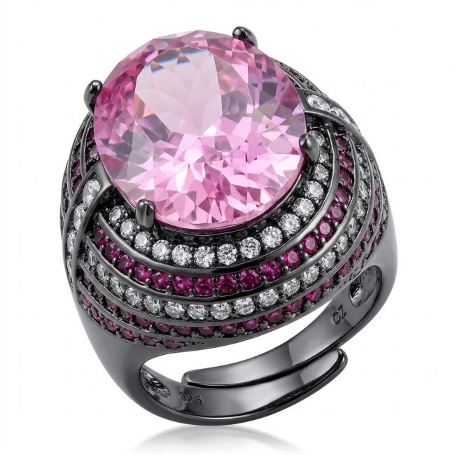 Anastasia 10.2 carat Pink Sapphire black rhodium over .925 Sterling Silver Handcrafted Statement Ring size 7 adjustable