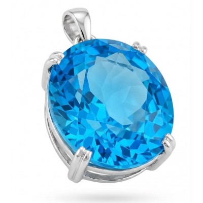 Vintage style 20.8 carat Swiss Blue Topaz .925 Sterling Silver DIPPED IN RHODIUM handmade Pendant