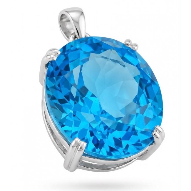 Vintage style 20.8 carat Swiss Blue Topaz .925 Sterling Silver DIPPED IN RHODIUM handmade Pendant