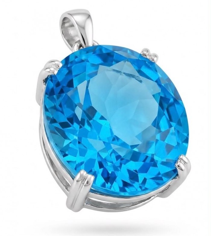 Vintage style 20.8 carat Swiss Blue Topaz .925 Sterling Silver DIPPED IN RHODIUM handmade Pendant