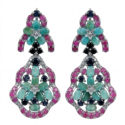 Giovanna - Authentic 28.9 carat COLOMBIAN EMERALD .925 Sterling Silver dipped in rhodium handcrafted earrings