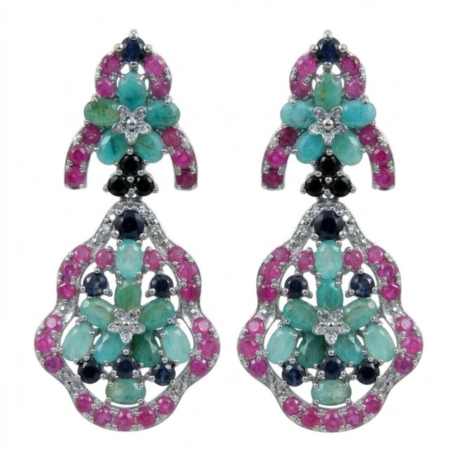 Giovanna - Authentic 28.9 carat COLOMBIAN EMERALD .925 Sterling Silver dipped in rhodium handcrafted earrings