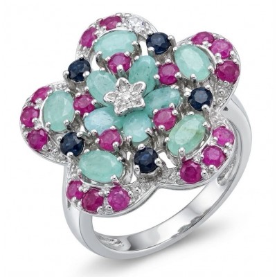 Giovanna - Authentic 17.9 carat COLOMBIAN EMERALD .925 Sterling Silver dipped in rhodium handcrafted Statement Ring size 7
