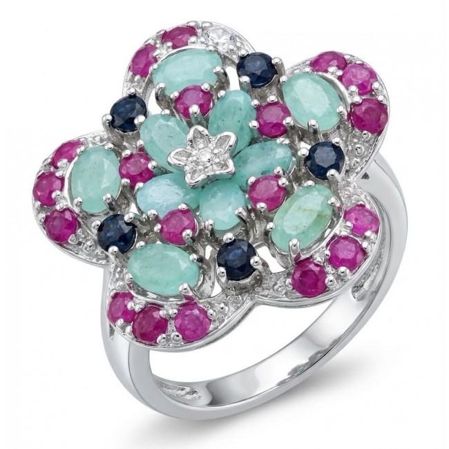 Giovanna - Authentic 17.9 carat COLOMBIAN EMERALD .925 Sterling Silver dipped in rhodium handcrafted Statement Ring size 7