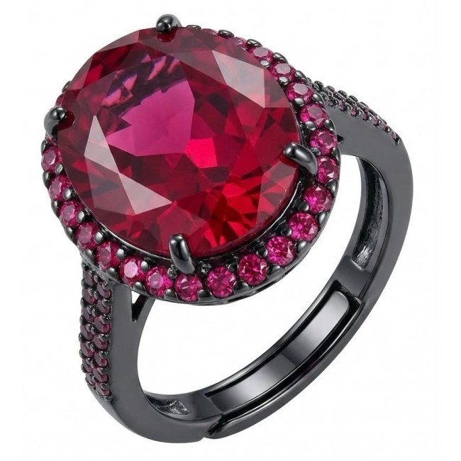 Matilde - Natural 12.8 carat Mozambique Garnet BLACK RHODIUM .925 Sterling Silver Handcrafted Statement Ring size 7 adjustable