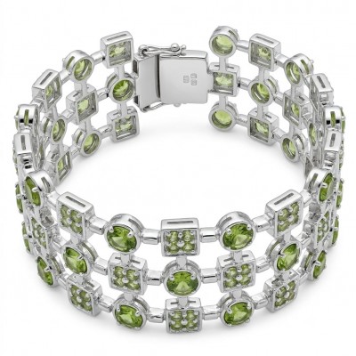 Vittoria Natural 27.8 carat Brazilian Peridot Rhodium over .925 Sterling Silver handmade Statement Bracelet