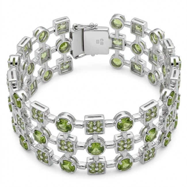 Vittoria Natural 27.8 carat Brazilian Peridot Rhodium over .925 Sterling Silver handmade Statement Bracelet