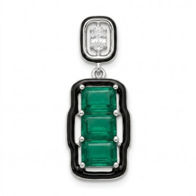Art Deco 8.5 carat Emerald black enamel .925 Sterling Silver handmade Pendant