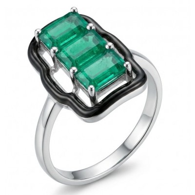 Art Deco 8.2 carat Colombian Emerald .925 Sterling Silver handcrafted Ring size 8