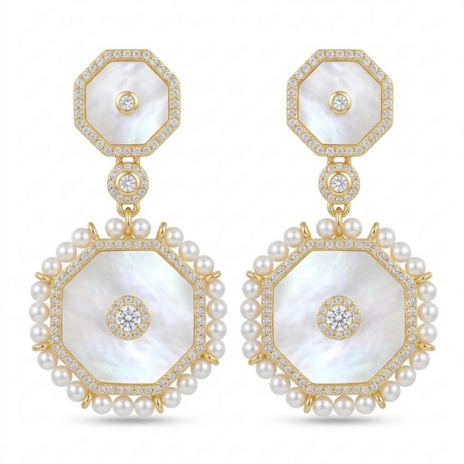 Large - Sublime Blister Pearl White Sapphire 18K Gold over .925 Sterling Silver handcrafted Earrings
