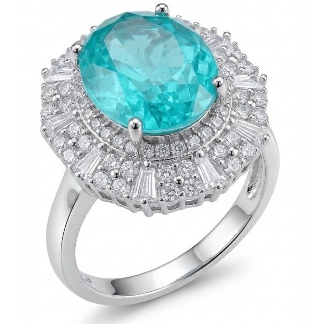 Eau Pure 6.5 carat Paraiba Tourmaline .925 Sterling Silver Handcrafted Ring size 8 1/4