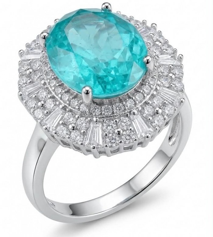 Eau Pure 6.5 carat Paraiba Tourmaline .925 Sterling Silver Handcrafted Ring size 8 1/4