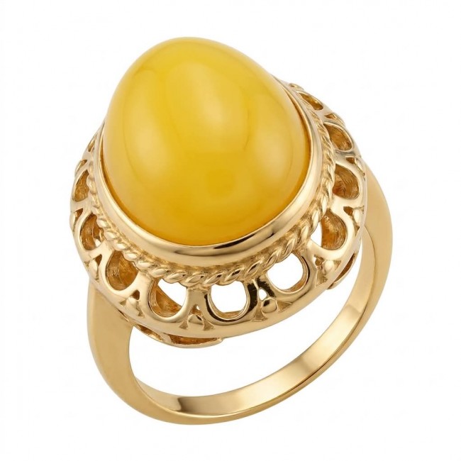 Authentic Butterscotch Baltic Amber 18K Gold over .925 Sterling Silver handcrafted ring; s. 7 adjustable