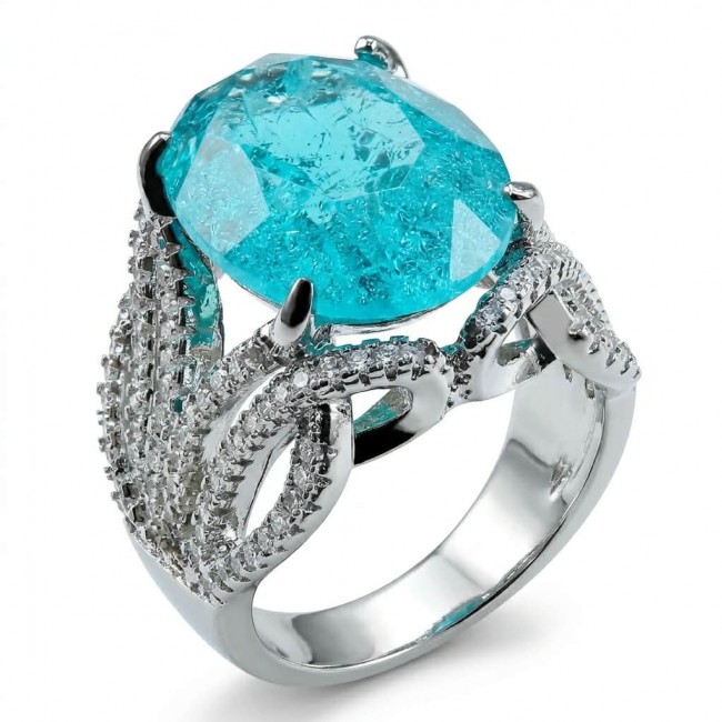 Ocean 14.5 carat Paraiba Tourmaline .925 Sterling Silver Handcrafted Ring size 8 1/4