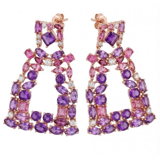 Esmeralda Natural 8.6 carat fancy Amethyst Kunzite 18K Rose Gold over .925 Sterling Silver handmade earrings