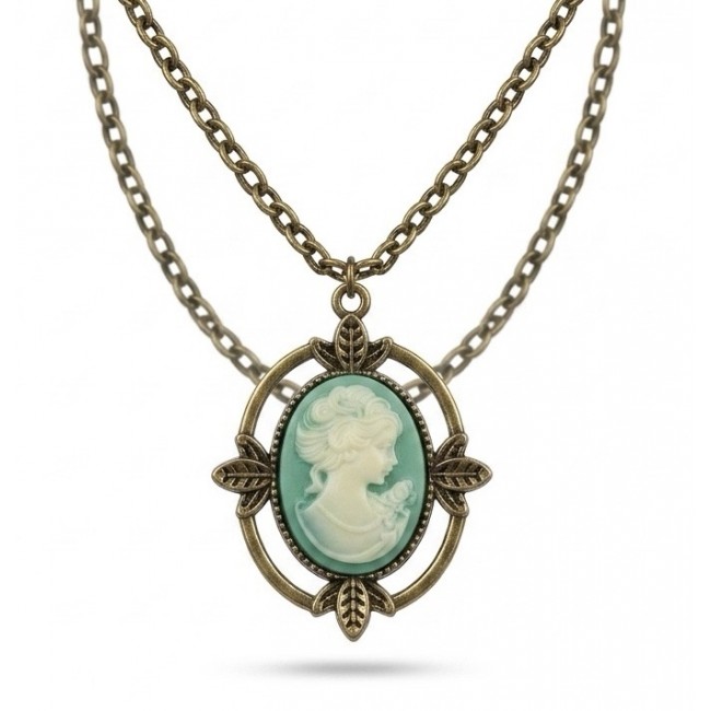 Vintage Beauty Cameo Rainbow Abalone Vintage style dipped in black rhodium Necklace