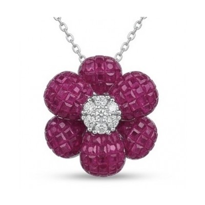 Red Flower 18.2 carat Ruby .925 Sterling Silver .925 Sterling Silver Statement Necklace