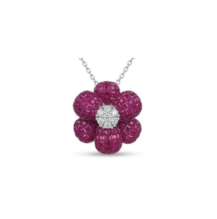 Red Flower 18.2 carat Ruby .925 Sterling Silver .925 Sterling Silver Statement Necklace