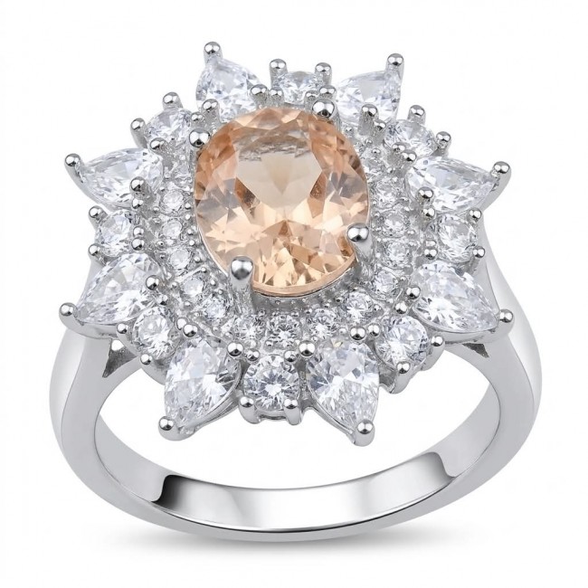 Isabella Authentic emerald cut 4.8 carat Morganite .925 Sterling Silver ring s. 7 1/4