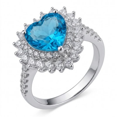 Angel's Heart 4.3 carat Swiss Blue Topaz .925 Sterling Silver Handcrafted Ring s. 6