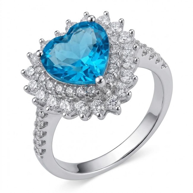 Angel's Heart 4.3 carat Swiss Blue Topaz .925 Sterling Silver Handcrafted Ring s. 6