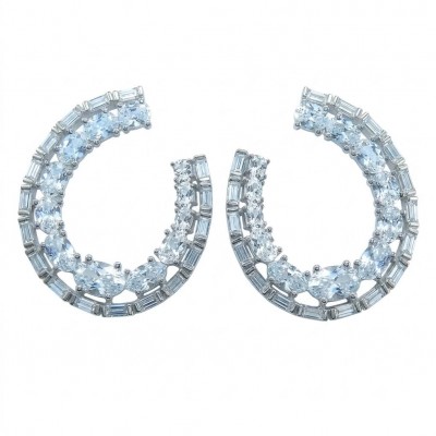 Allure Natural 8.2 carat White Topaz .925 Sterling Silver handcrafted hoop earrings