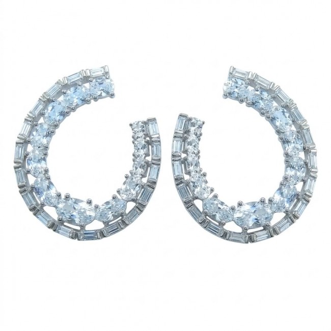 Allure Natural 8.2 carat White Topaz .925 Sterling Silver handcrafted hoop earrings