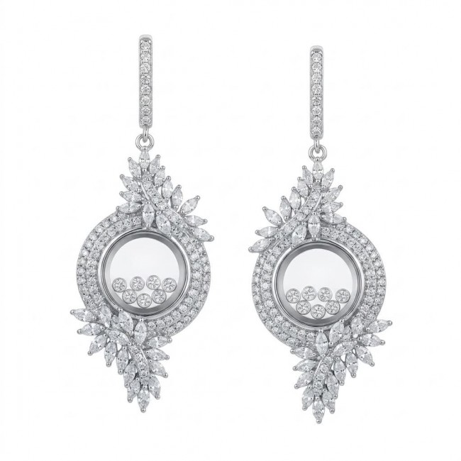 Floating Memories 11.5 carat White Topaz .925 Sterling Silver Handcrafted Statement earrings
