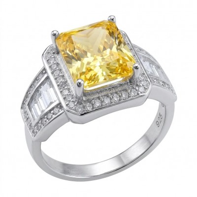 Vivien Luxurious Style - Natural 7.2 carat yellow Sapphire .925 Sterling Silver dipped in Rhodium handmade ring size 8