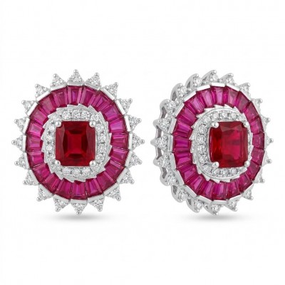 Art Deco - Bella Rosa Genuine 5.8 carat Ruby .925 Sterling Silver dipped in rhodium Statement brilliantly handcrafted earrings