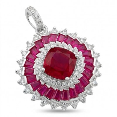 Art Deco - Bella Rosa Genuine 5.8 carat Ruby .925 Sterling Silver dipped in rhodium Statement brilliantly handcrafted Pendant