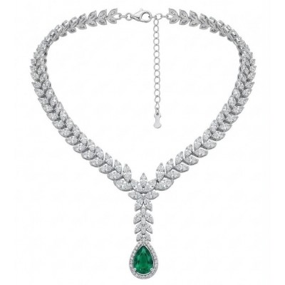 Gabriella 22.7 carat authentic Emerald rhodium over .925 Sterling Silver handcrafted Statement necklace