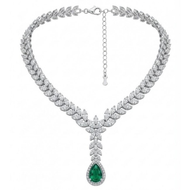 Gabriella 22.7 carat authentic Emerald rhodium over .925 Sterling Silver handcrafted Statement necklace