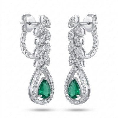 Gabriella 6.7 carat authentic Emerald rhodium over .925 Sterling Silver handcrafted Statement earrings