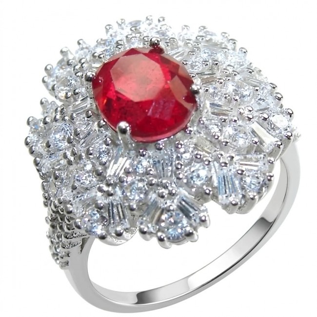 Stella - 4.2 carat Kashmir Ruby .925 Sterling Silver dipped in Rhodium handcrafted incredible ring s. 8