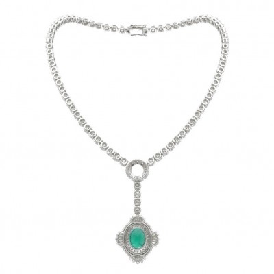 Vintage style - Timless Beauty - 10.5 carat Colombian Emerald 14.8 carat White Topaz .925 Sterling Silver handcrafted Statement necklace