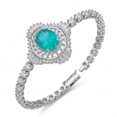 Vintage style - Timless Beauty - 10.5 carat Colombian Emerald 7.8 carat White Topaz .925 Sterling Silver handcrafted Statement bracelet