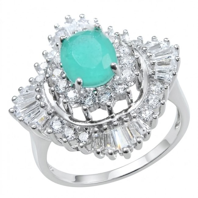 Vintage style - Timless Beauty - 3.5 carat Colombian Emerald 7.1 carat White Topaz .925 Sterling Silver handcrafted Statement Ring size 7 1/4