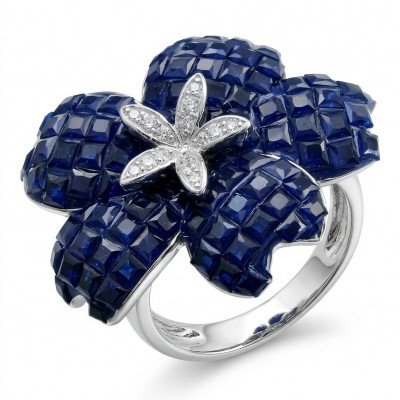 Blue Flower 12.2 carat natural Sapphire .925 Sterling Silver Perfectly handcrafted Ring s. 7 1/4