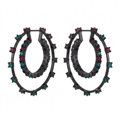Extravaganza authentic 18.5 carat Pink Tourmaline black rhodium over .925 Sterling Silver Handcrafted Large Hoop Earrings