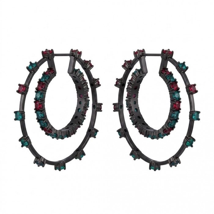 Extravaganza authentic 18.5 carat Pink Tourmaline black rhodium over .925 Sterling Silver Handcrafted Large Hoop Earrings