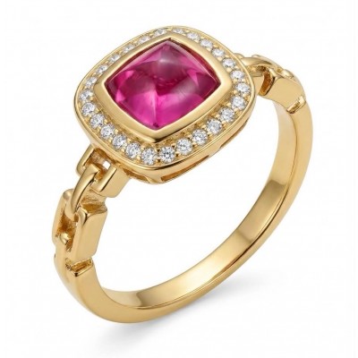 Bella Rosa Natural fancy cut 2.1 carat Pink Tourmaline 18K Gold over .925 Sterling Silver handmade Statement Ring size 6