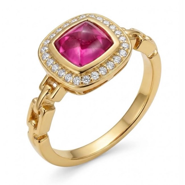 Bella Rosa Natural fancy cut 2.1 carat Pink Tourmaline 18K Gold over .925 Sterling Silver handmade Statement Ring size 6