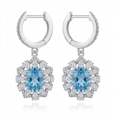 Serenity 4.5 carat genuine Swiss Blue Topaz .925 Sterling Silver handmade earrings