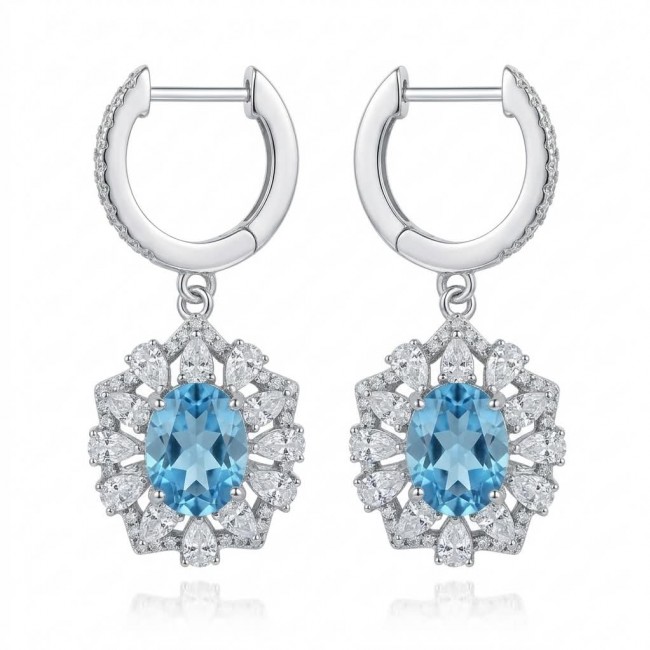 Serenity 4.5 carat genuine Swiss Blue Topaz .925 Sterling Silver handmade earrings