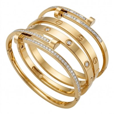 Mystery - White Topaz Inlaid Bracelet Set Stackable 4 golden Bangles - Excellent quality each bracelet Does open and close